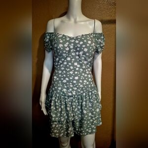 Derek Heart White and Green Puff Sleeve Mini Sundress NWT. Size Lg